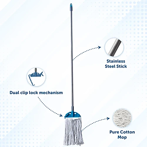 Wet Mop Steel Road 5 Feet for Floop with Loor Cleaning,Beyoco String Wet Mng Handle,Cotton Mop for Home,Garage,Office, Workshop Floor Cleaning- Blue